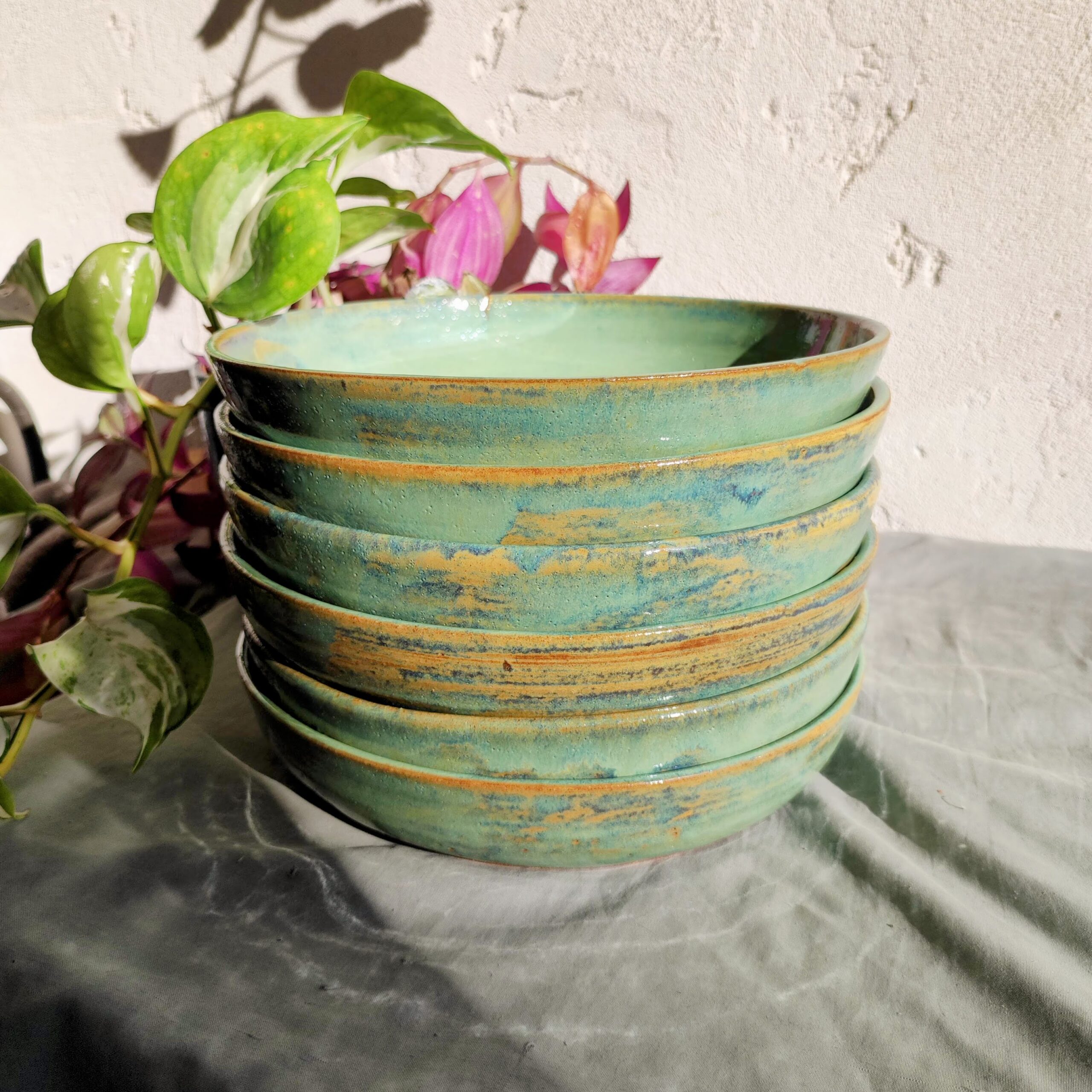 Assiettes à pattes ⌀21 - Set de 6 - "Green aura" – Image 4