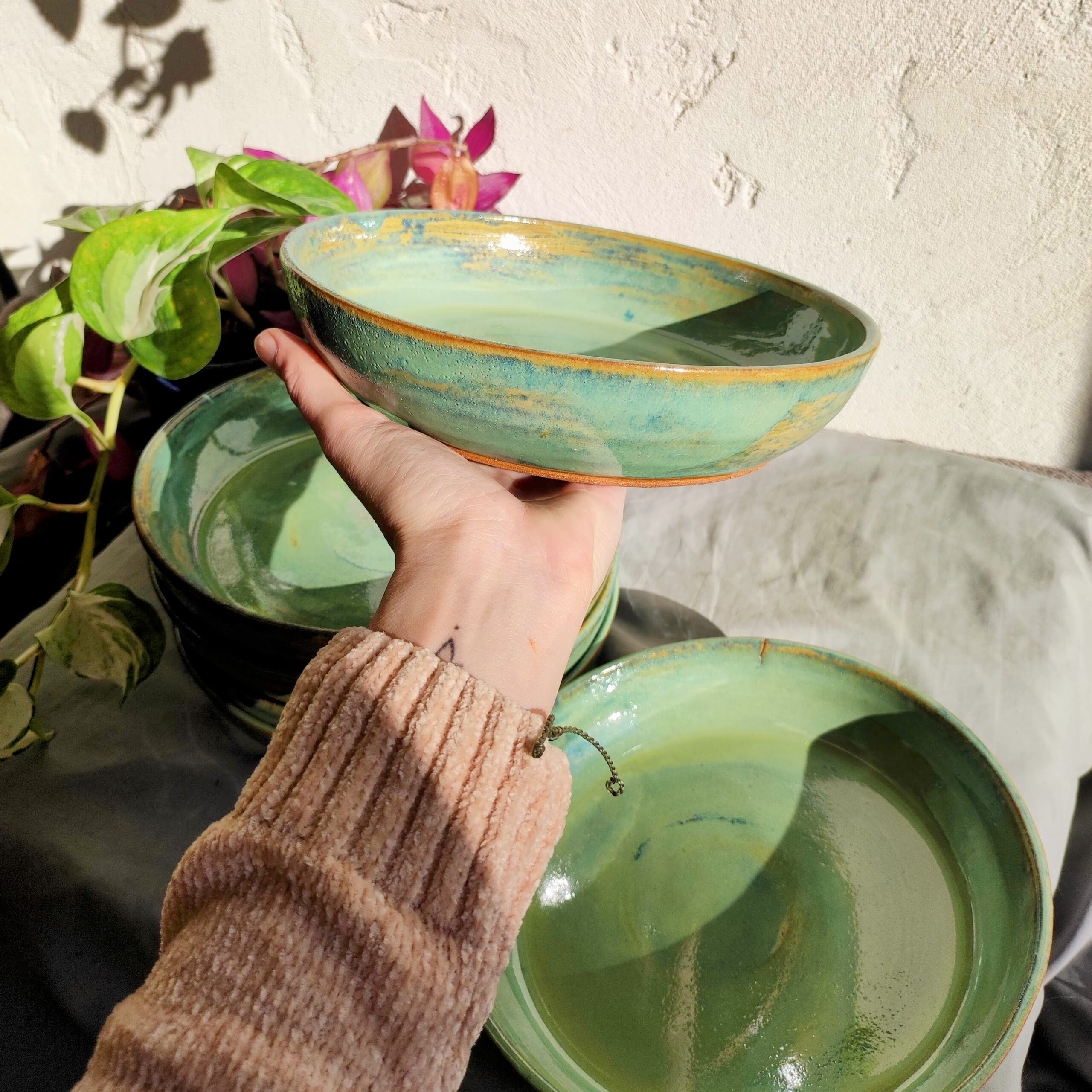 Assiettes à pattes ⌀21 - Set de 6 - "Green aura" – Image 6